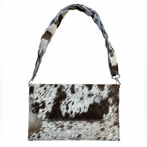 Handcrafted Cowhide Shoulder Bag - Brown & White Spotted Leather purse